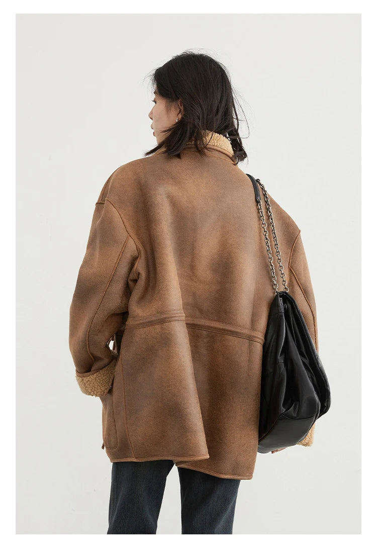 Women's Jackets™ CHIC VEN Thick Warm Solid Suede Reversible Outer Loose Coat