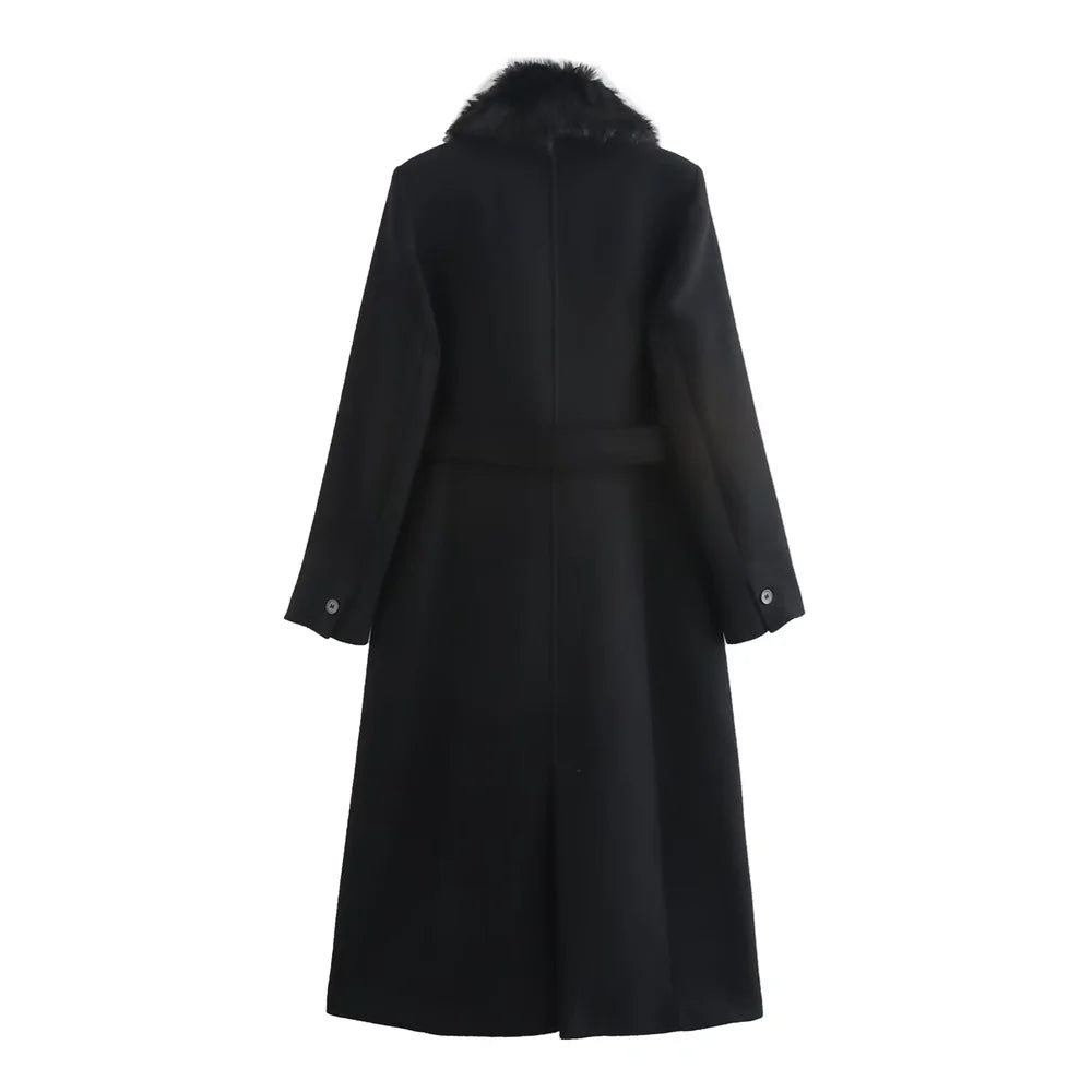 RARF Women's Belt Fur Collar Coat™  Flip Collar Pocket Button Decoration Wear