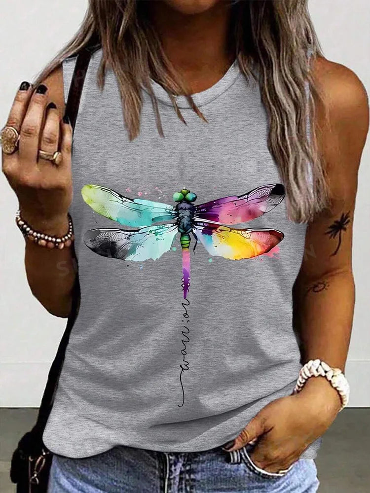 Women's O-neck Vest Print Tank Tops™  Sleeveless Loose Comfortable Top