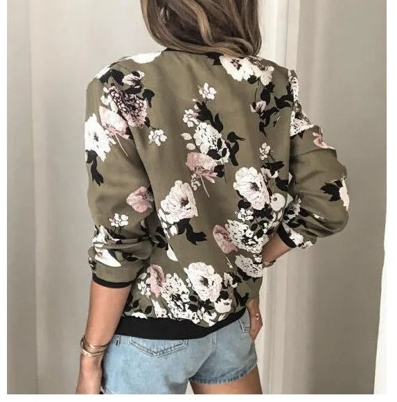 Women's Elegant Zipper Bomber Jacket™ Floral Printed Jackets