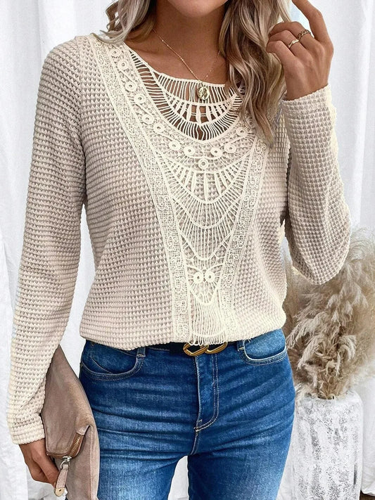 Women's T-Shirt™ Solid Crew Neck Cut Out Ribbed Long Sleeve T-Shirt