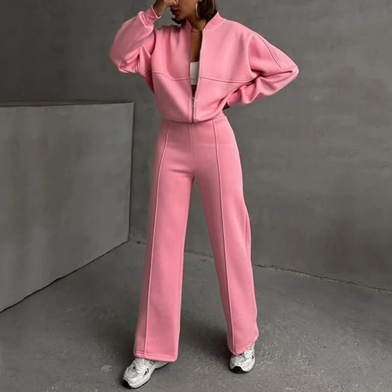 Women's BKLD Tracksuit Sets™ Zip-up Loose Cropped Cardigan + Drawstring Sweatpants