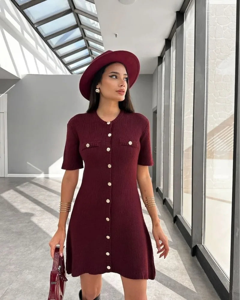 Women's Knit Dress™ Trendix Elegant Slim High Waist Short Sleeve Rib Sweater Bodycon Knitwear Dress