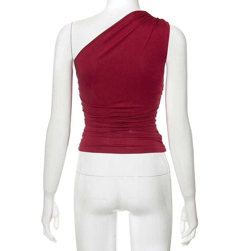 Women's One Shoulder Backless Shrink Tank Top™ Tight Sexy Sleeveless Neckless Slim T-Shirt