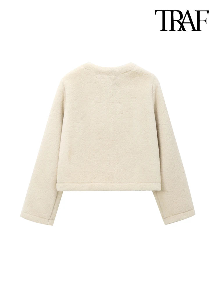 Women's Thick Warm Faux Fur Jacket™ TRAF Long Sleeve Coat, Front Toggle Coat