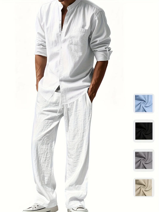 Men's Casual Linen Suit™ Long Sleeve Crew Neck T-shirt +Loose Fit Pants