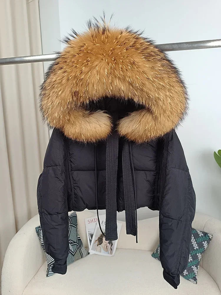 Women's Duck Down Loose Winter Jacket™ Real Fox Fur Raccoon Fur Collar Hooded Thick Warm Detachable Coat