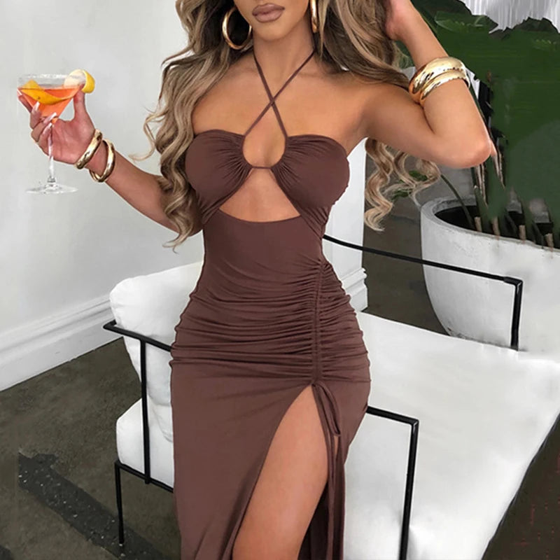 Women's Backless Hollow Out Summer Dress™ Sleeveless Lace-up Halter Bodycon Elegant Split Dress