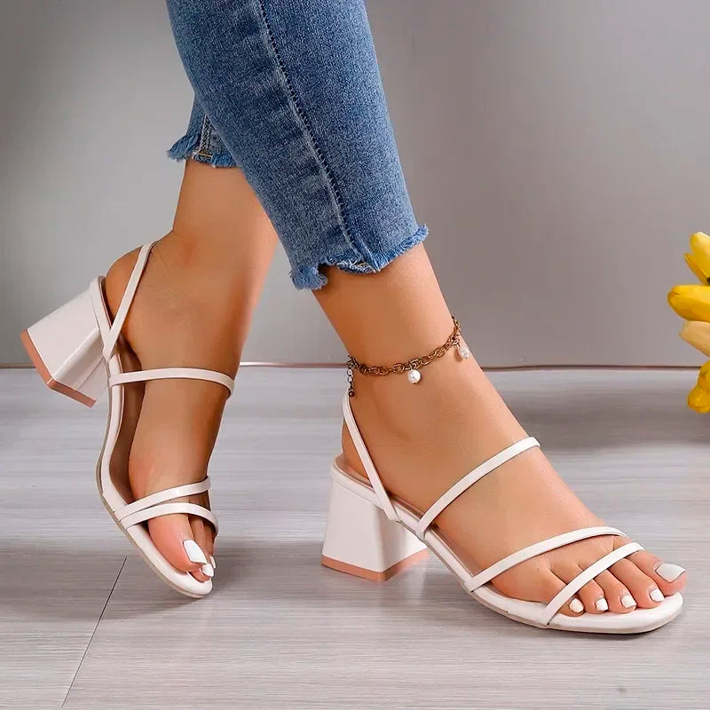 Women's Sandals™ Ladies Square Heels Outside Cross Tied Leather Sandals