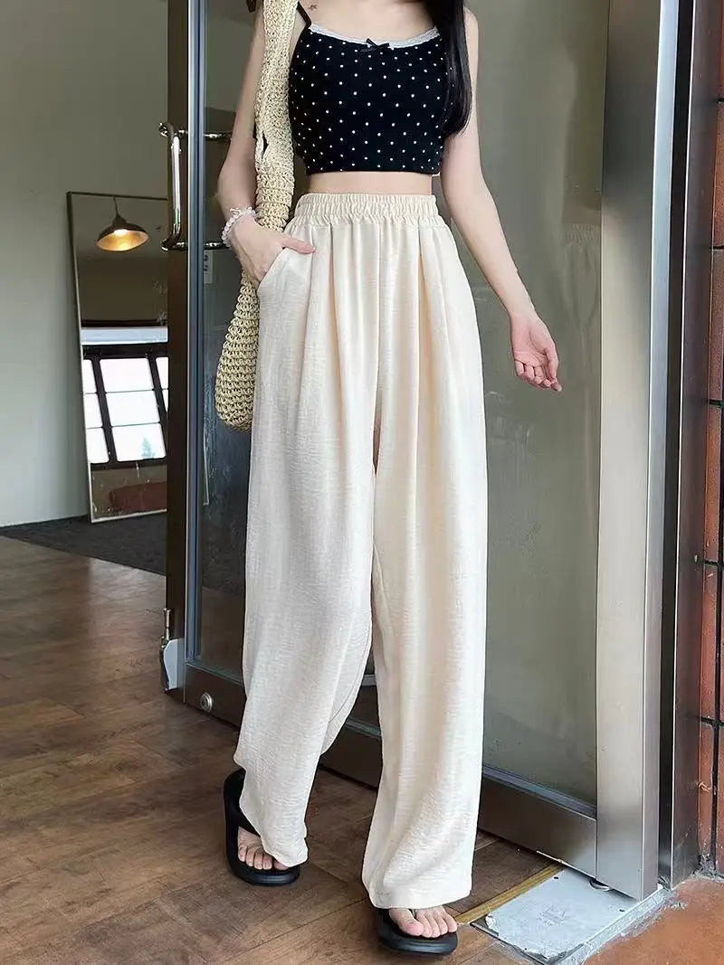 Women's Pants™ Ice Silk Wide-Leg High-Waisted Straight Draped Anti-Wrinkle Casual Pants