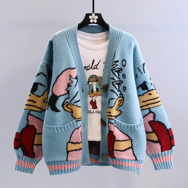 Women's Disney Knitted Cardigan™ Donald Cartoon Loose Wild Thicken Kawaii Sweater