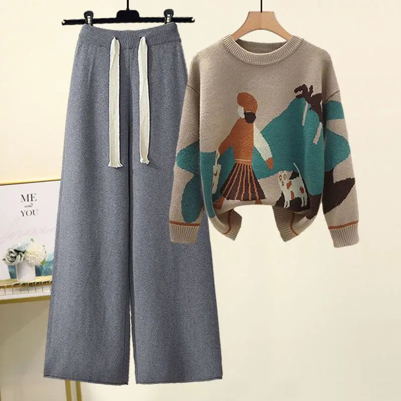 Women's Suits™ Autumn Winter New Western Style Knitted Sweater Loose and Slimming Casual Pants