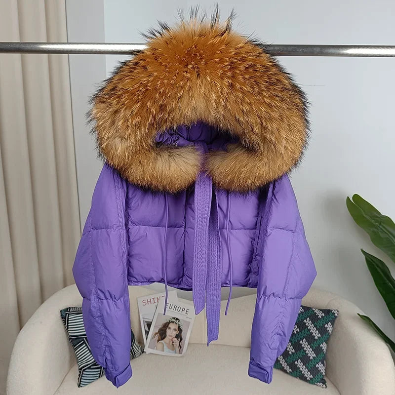 Women's Duck Down Loose Winter Jacket™ Real Fox Fur Raccoon Fur Collar Hooded Thick Warm Detachable Coat