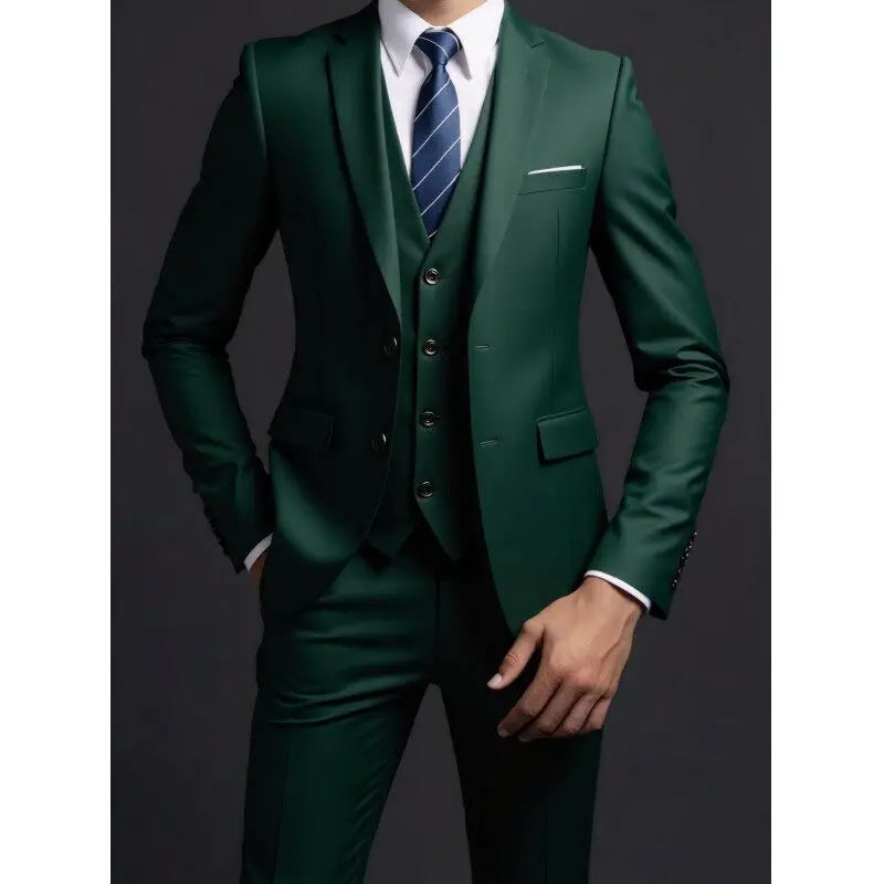 Men's Suit (Blazer+ Vest + Trousers) British Style Solid-color Suit