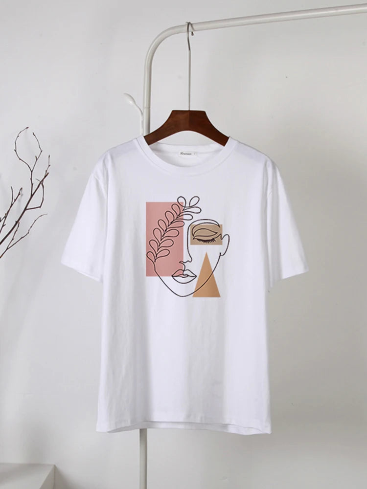 Women's Hirsionsan Aesthetic Character Printed T Shirt™  Vintage Soft Summer Cotton Basic Loose Tops