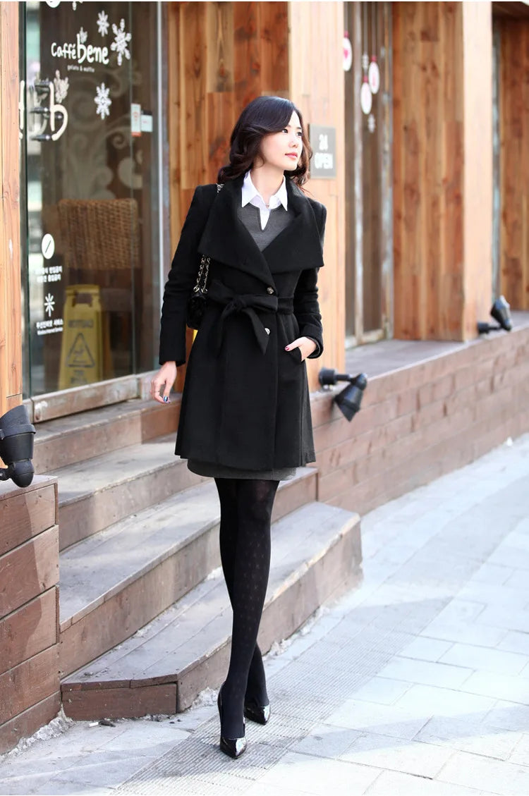 Women's Woolen Overcoat Jacket™ Windproof Warm Comfortable Medium-Length Single-Breasted Belt