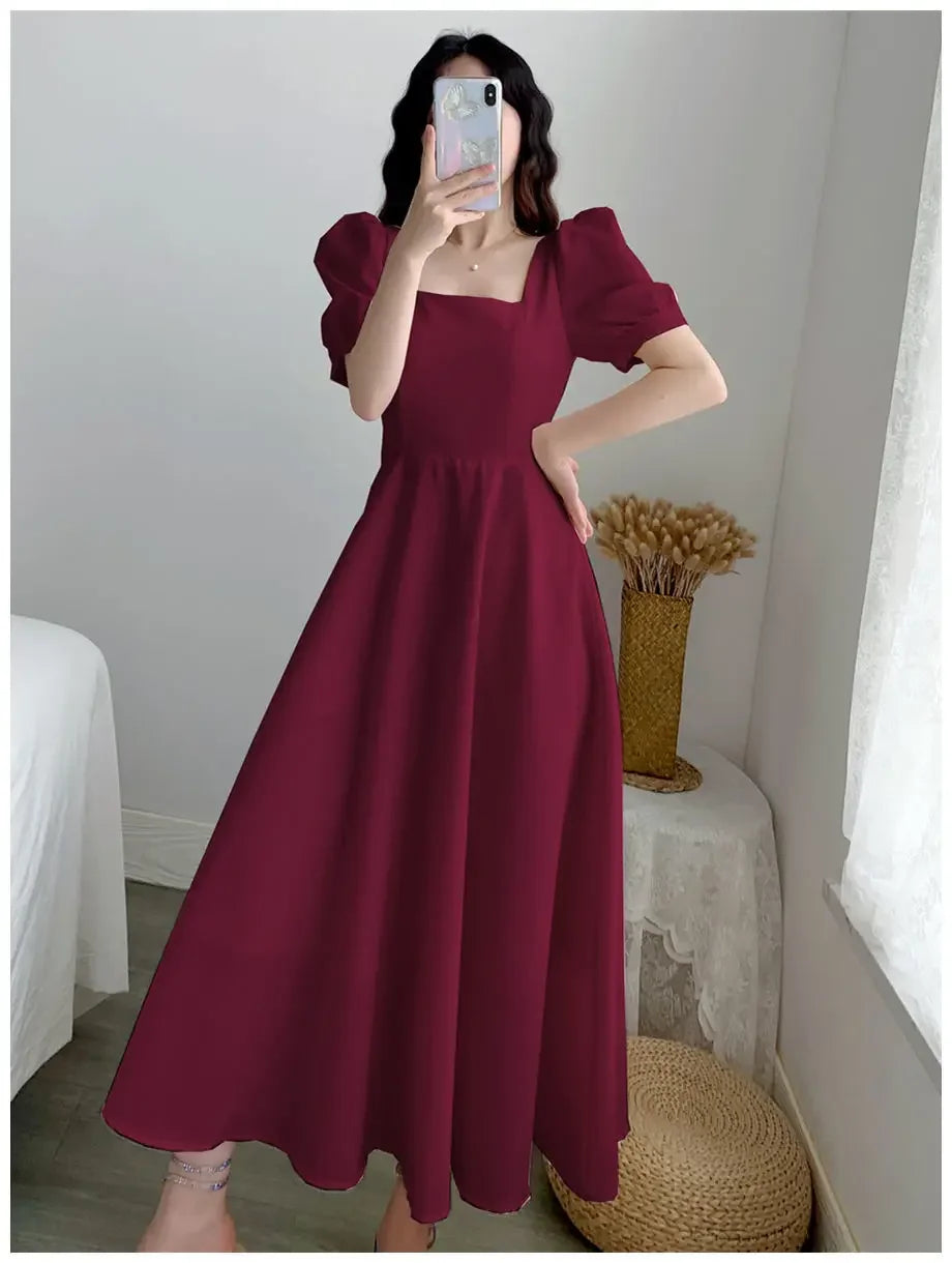 Women's Elegant Slimming Long Dress™ Puff Sleeves Square Collar Dress
