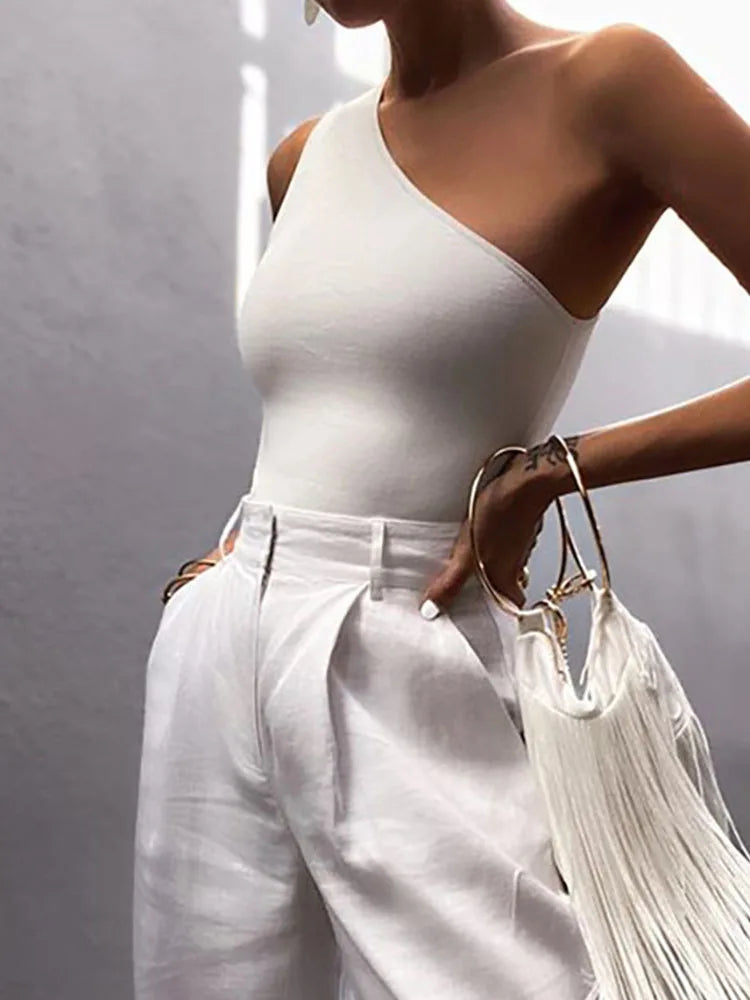 Women's Crop  Tank Top™ One Shoulder Summer Outfits Elastic Tops