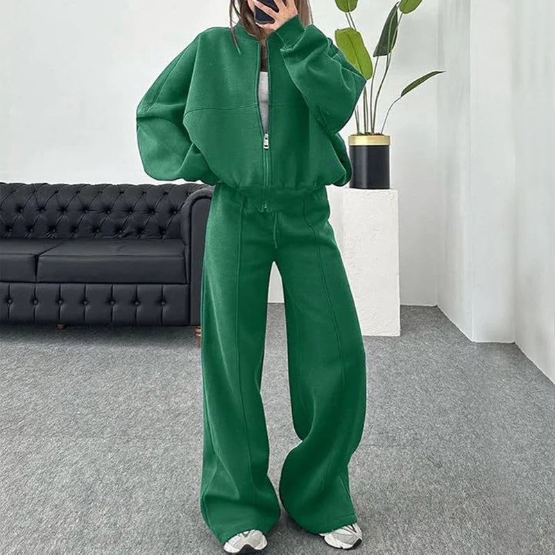 Women's BKLD Tracksuit Sets™ Zip-up Loose Cropped Cardigan + Drawstring Sweatpants