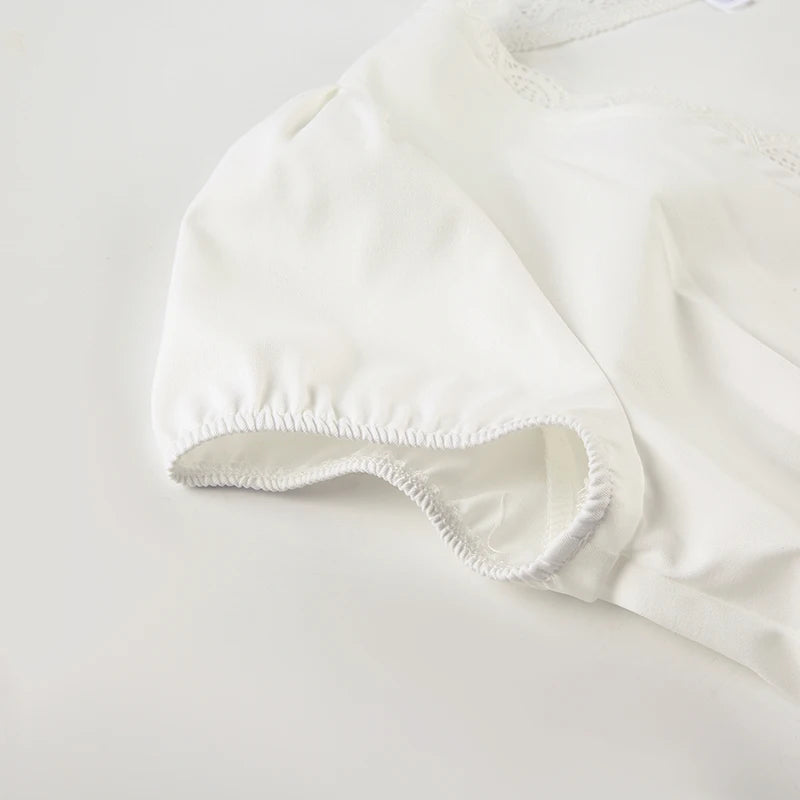 Women's Summer T-Shirt™  V-neck Lace Patchwork French Style Puff Sleeve White Blouse Y2K Aesthetics Cute Tops