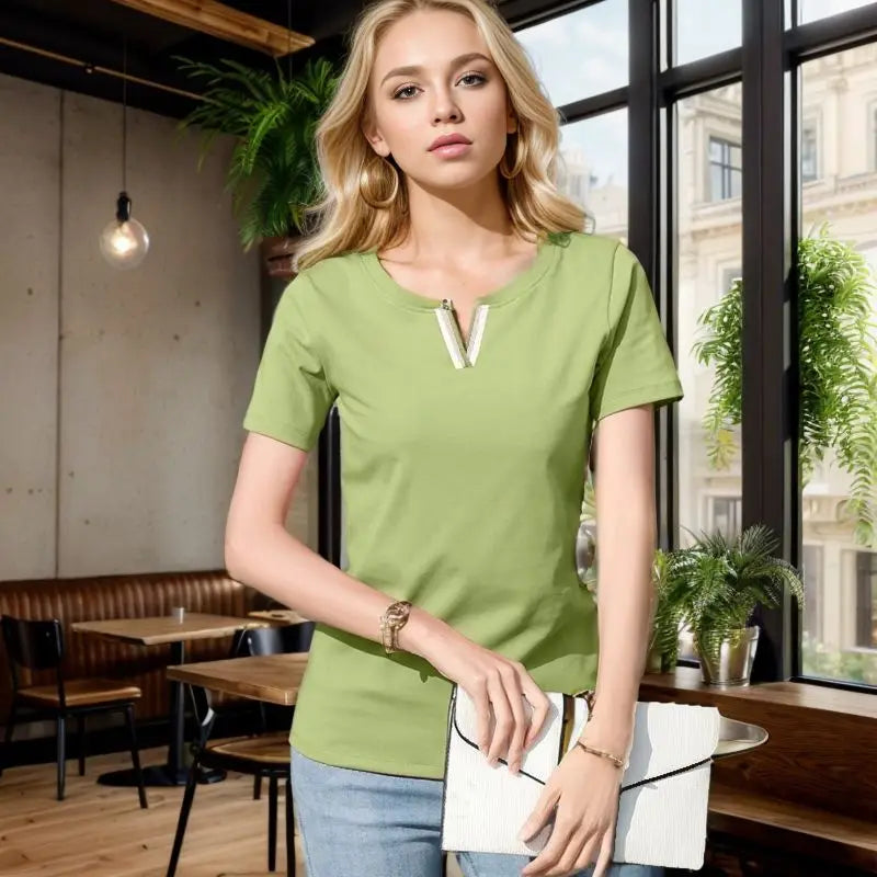 Women's V Neck Cotton T Shirt™ Short-Sleeve Loose Tops