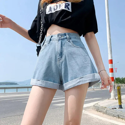 Women's Denim Shorts™ High Waist Cotton Wide-leg Short Pants