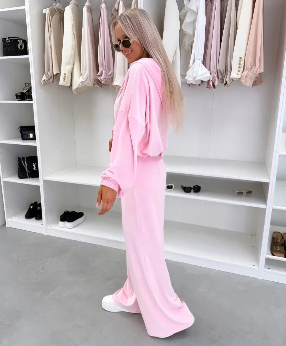 Women's  Casual Outfit™ Zipper Hooded Cardigan + Wide Leg Pants Two Piece Set