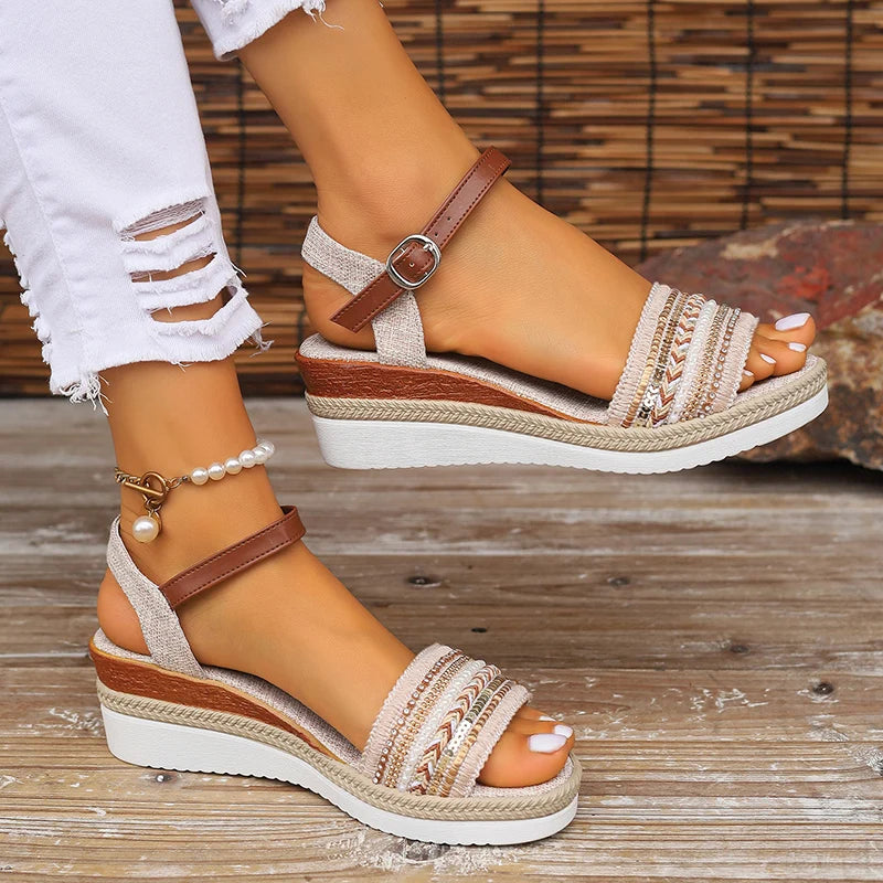 Women's Braided Casual Sandals™ Buckle Strap Platform Wedge Sandals