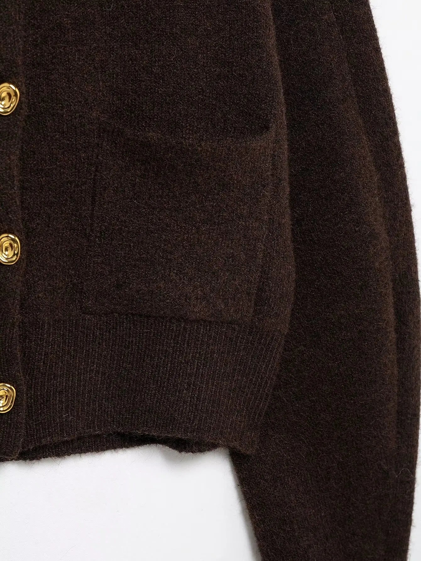 TRAFZA Women's Knitted Brown Suit™ Buttons Pocket Cardigan Sweater and  Elastic Waist Slim Mini Skirt