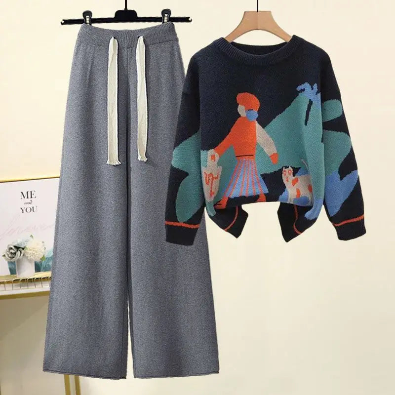 Women's Suits™ Autumn Winter New Western Style Knitted Sweater Loose and Slimming Casual Pants