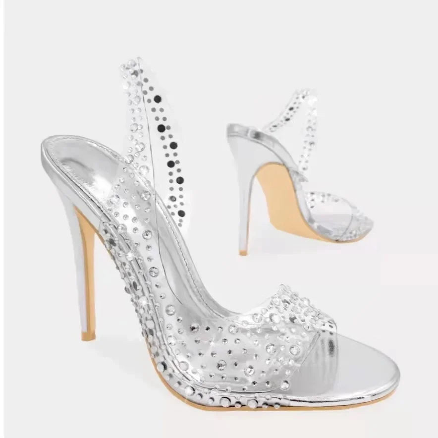 Women's Rhinestone Open Toe High Heel Sandals™ Crystal Fish Mouth PU Leather Heels
