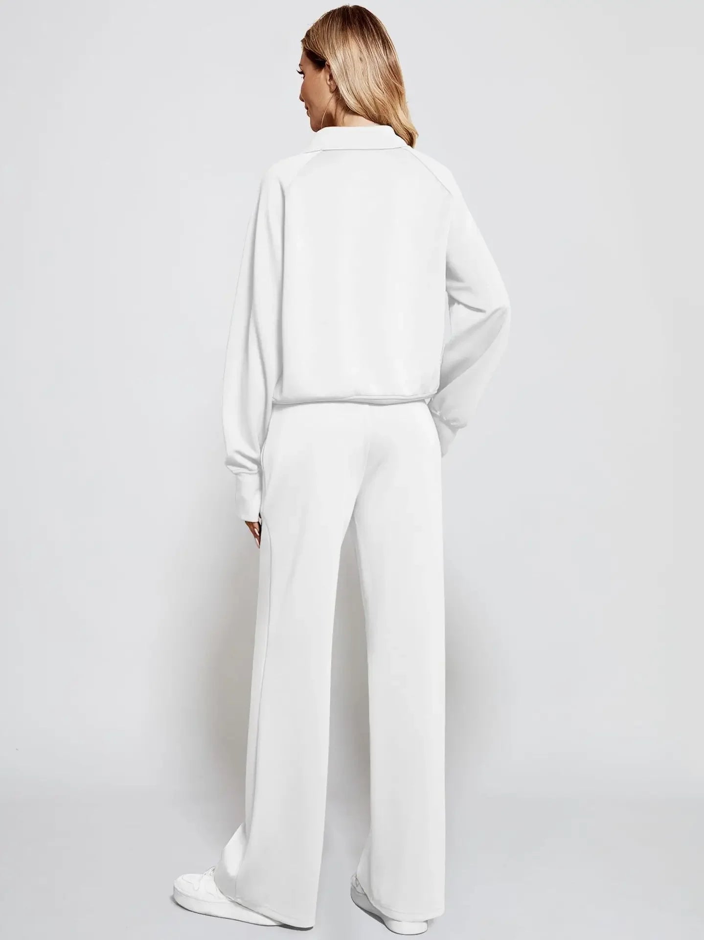 Women's European Style 2-Piece Set™ Zip Up Polo Shirt Wide Leg Sweatpants Casual Suit