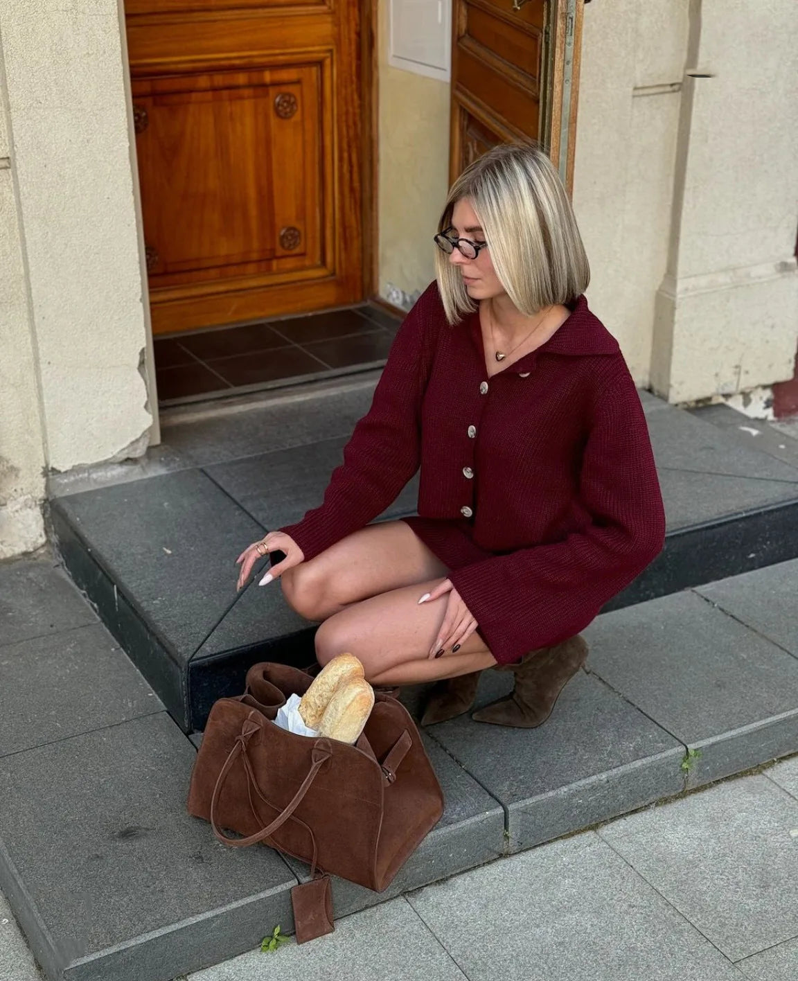 Women's Knitted Shirt and Skirt Set™ Long Sleeve Single Breasted Turn-Down Collar Shirt & Mini Skirt Cardigan Suits