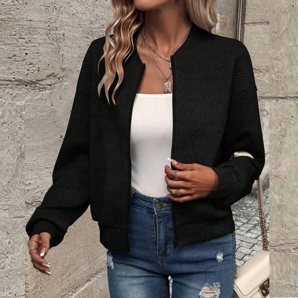 Women's zipper jacket™ baseball collar casual jacket