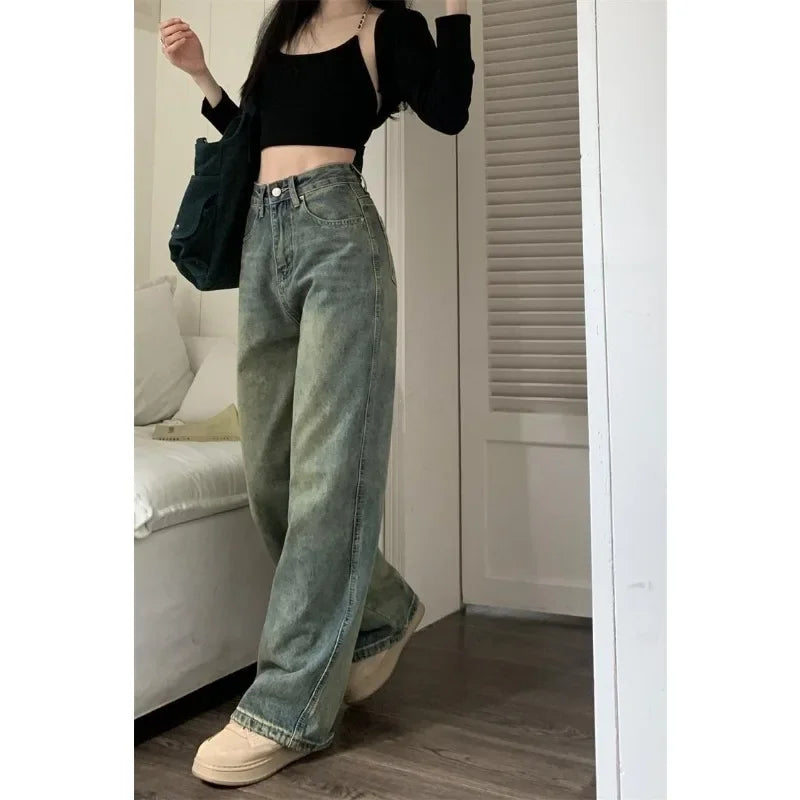 Women's Baggy Jeans™ Y2K Vintage Irregular High Waist Slimming Wide Leg Mop Long Pants Blue Baggy Jeans