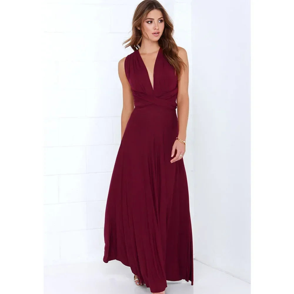 Women's Multi-worn V-neck Long Dress™ Strapped Summer Maxi Dress