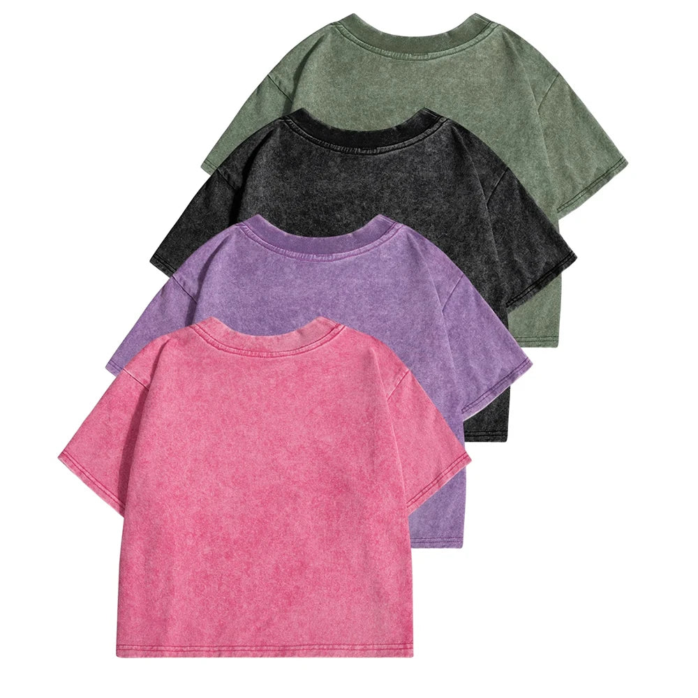 Women's Short Washed T-Shirts™ Soft Cotton Short Sleeve Retro Crop Tees