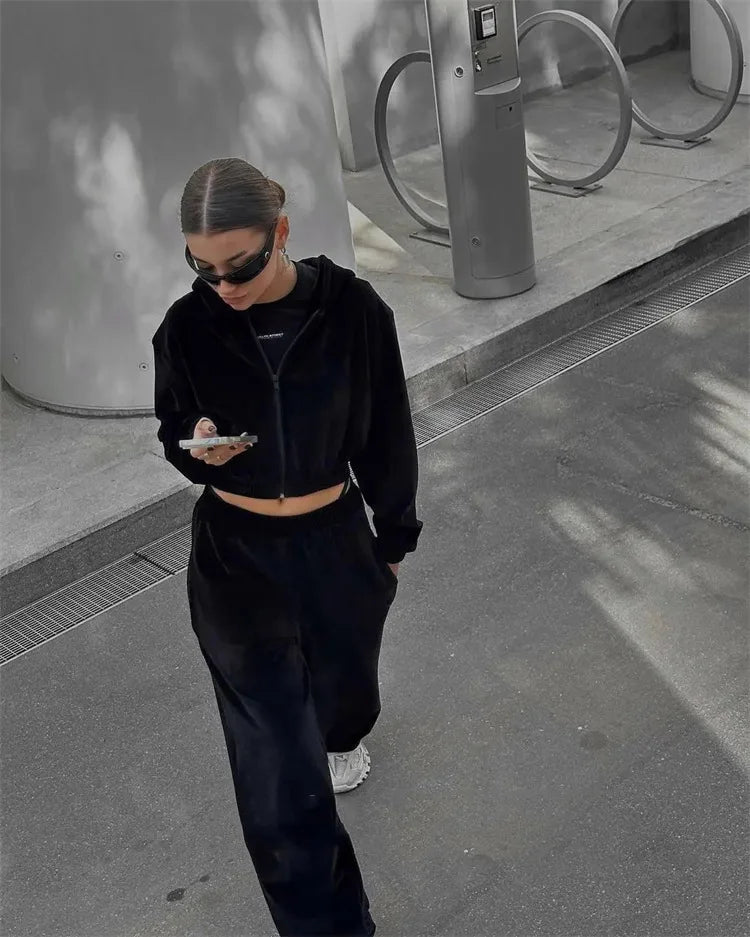 Women's Casual Two Piece Set™ Long-sleeved Hooded Cardigan + Elastic Trousers Tracksuit