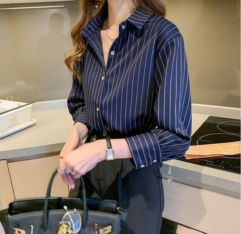 Women's Striped Shirt™ Y2K Summer Vintage Chic Loose Long Sleeve Office Ladies Shirt