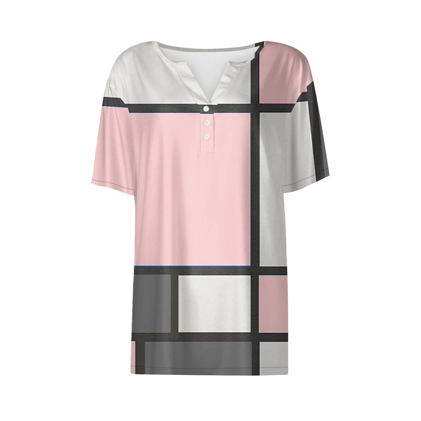 Women's Summer Patchwork T-Shirts™ Short Sleeve Loose Ladies V-Neck Tops