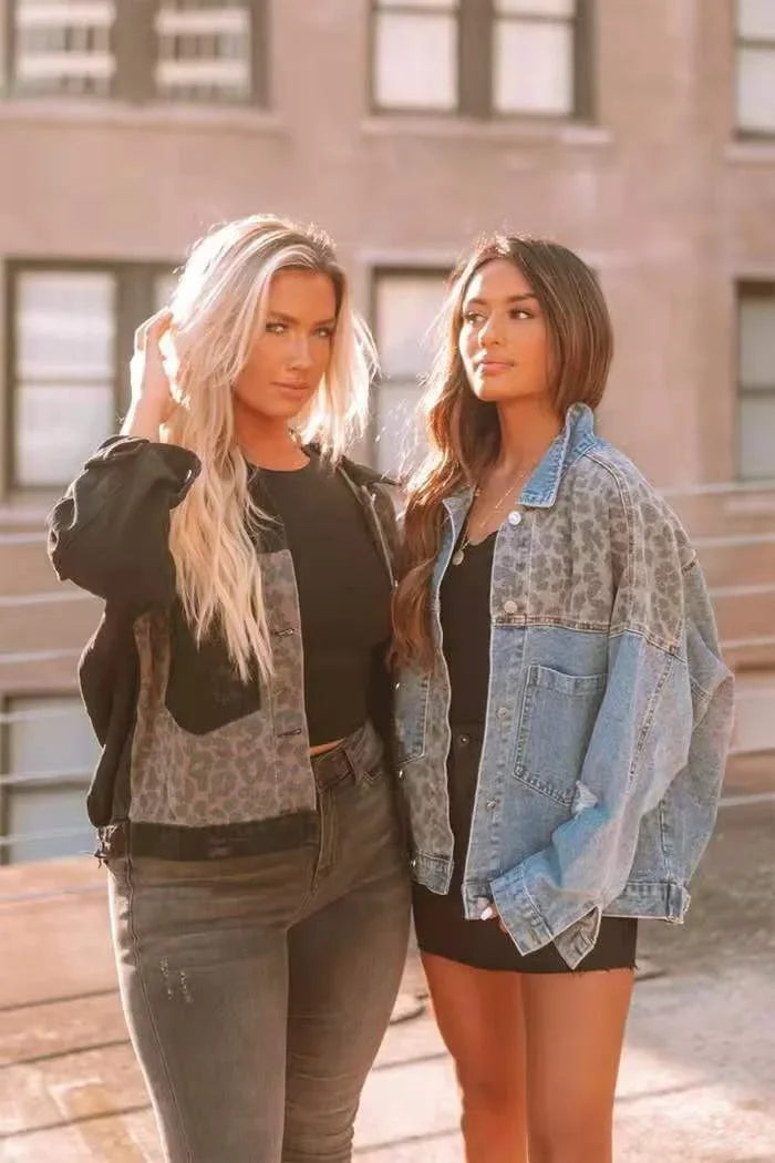 Women's Amazon Denim Jacket™ Long Sleeve Leopard Printed Jacket