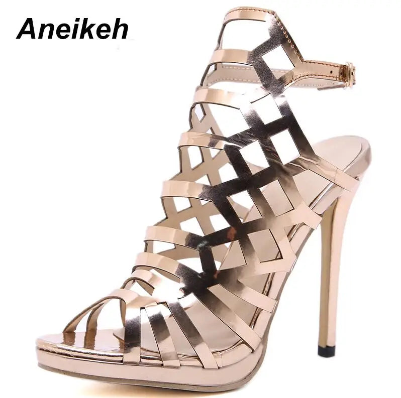Women's High Heels™ Aneikeh Gladiator Golden Hollow Out High Heel Strap Sandals