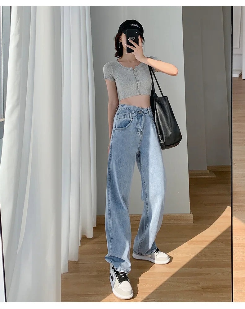 Women's Denim Jeans™ Irregular High-Waisted Wide Straight-Leg Draped Trousers