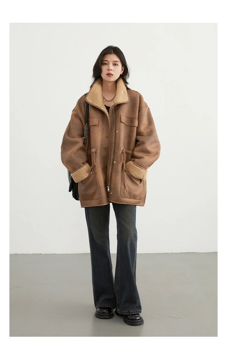 Women's Jackets™ CHIC VEN Thick Warm Solid Suede Reversible Outer Loose Coat