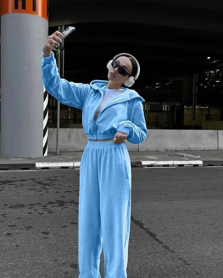 Women's Casual Two Piece Set™ Long-sleeved Hooded Cardigan + Elastic Trousers Tracksuit