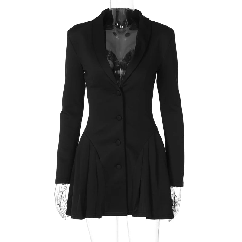 Women's Elegant Dress™ Single-breasted Pleated Mini Dress Fashion Deep V-neck Long Sleeved A-line Dresses