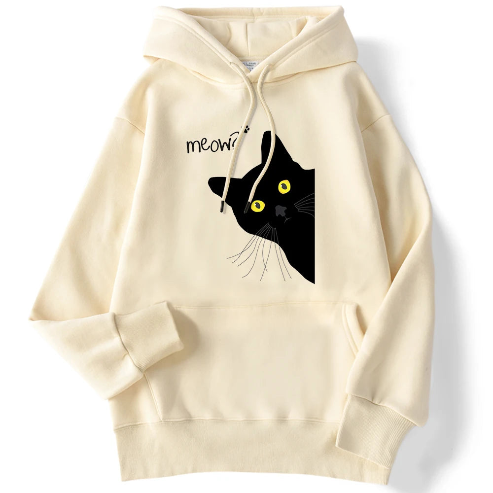 Women's Hoodies™ Meow Black Cat Printed Pullover Pocket Drop Sleeves Loose Hoodies