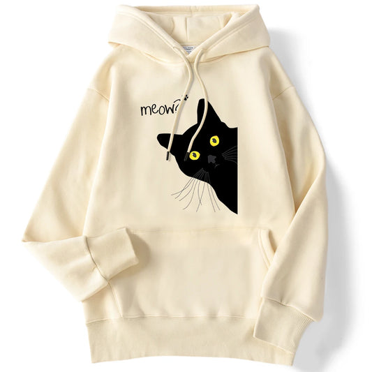 Women's Hoodies™ Meow Black Cat Printed Pullover Pocket Drop Sleeves Loose Hoodies