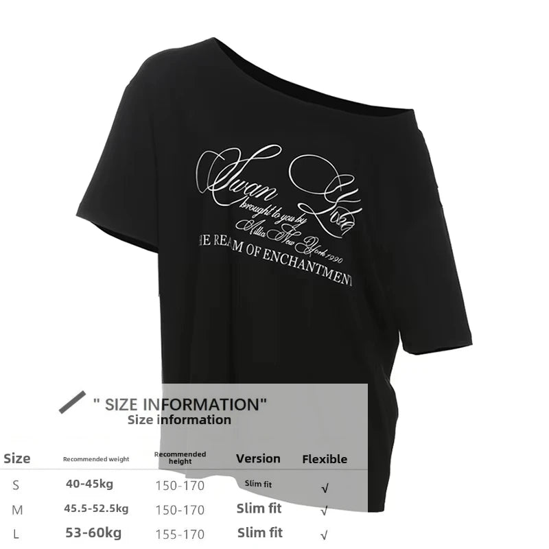 Women's Summer T-Shirt™ Letter Print Graphic Oversized One Shoulder Tops
