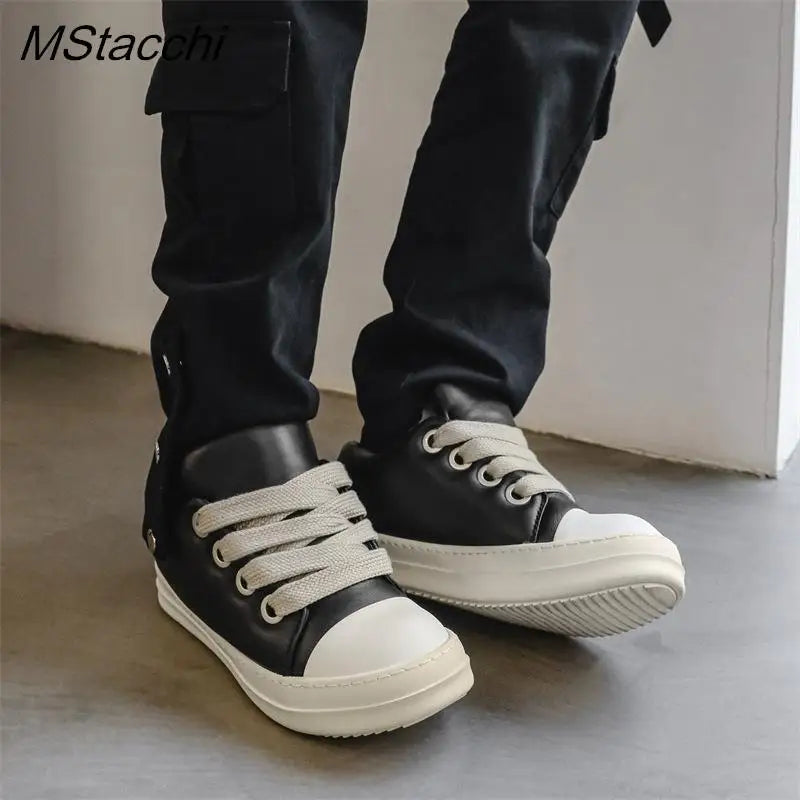 Women's Platform Sneakers™ Black Leather Zipper Lace Up Casual Shoes